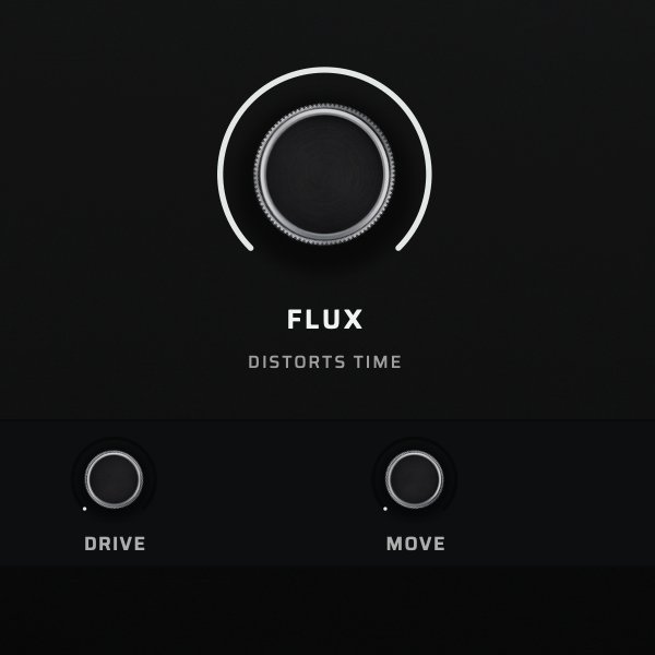 Close-up of the FLUX macro knob — distorts time